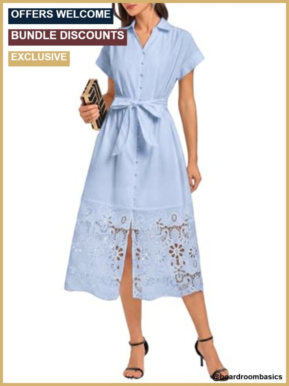 Women's Cotton Button Down Sleeveless Midi Dress with Belt & Pockets